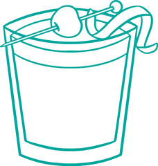 Line art illustration of a glass of amaretto sour cocktail, coloring page bar menu