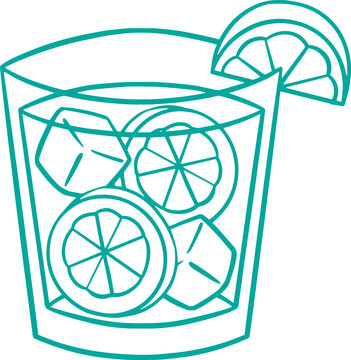 Line art illustration of a glass of caipirinha cocktail, coloring page bar menu