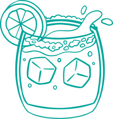 Line art illustration of a glass of margarita cocktail, coloring page bar menu