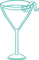 Line art illustration of a glass of cosmopolitan cocktail, coloring page bar menu