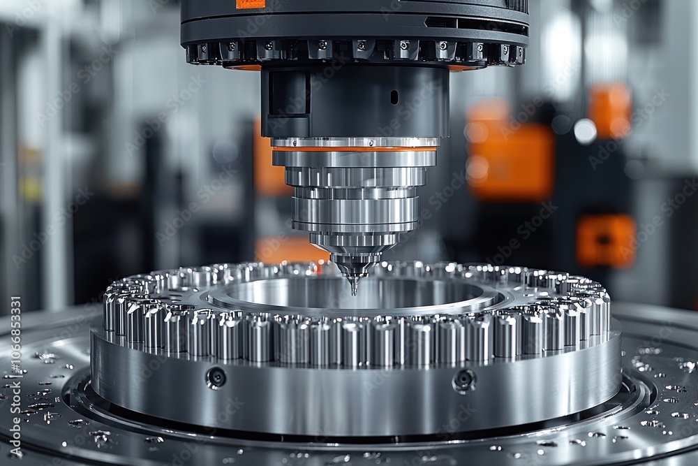 Poster Close-up of a Precision CNC Machine Tool with a Rotating Turret
