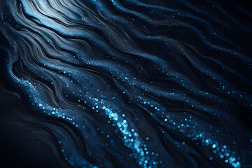 Blue glitter river flowing through a dark background reflective and metallic look, AI Generated