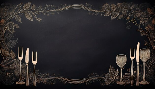 Elegant restaurant menu background with a dark, textured chalkboard finish. 