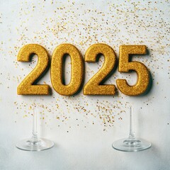 Celebration with Champagne Glasses for New Year 2025