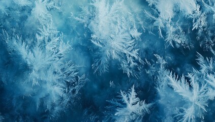 Abstract Frozen Ice Pattern on a Deep Blue Background