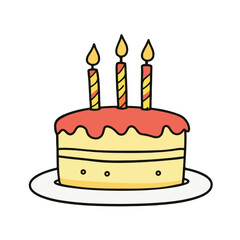 Simple clip art of a birthday cake with three candles on top