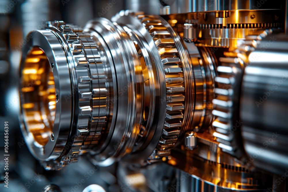 Poster Close-up of Interlocking Metallic Gears and Components