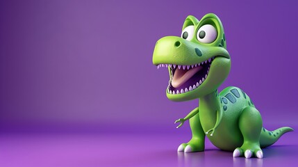 Obraz premium A cartoon T-Rex with big eyes on a purple background.