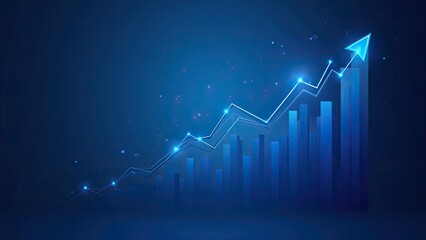 A Dynamic Blue Graph Illustrating Significant Growth Trends in Business Performance Metrics Over Time, Set Against a Dark Background