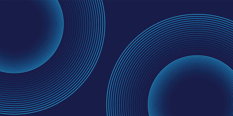 Abstract blue geometric lines glowing on dark blue background. Modern shiny blue circle lines pattern. Futuristic technology concept.