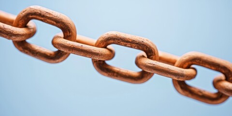 Fototapeta premium Close-up view of a metallic chain link against a blue background.