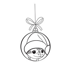 cute snake with christmas ball hanging on christmas vector illustration