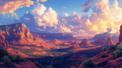 Naklejka premium Stunning landscape of Sedona Mountains with breathtaking colors illuminating the Arizona sky