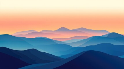 Breathtaking mountain scenery at dawn featuring undulating hills beneath gradients of blue and orange skies