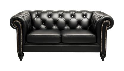 Black tufted leather chesterfield sofa