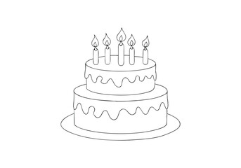 Continuous Line Art of a Birthday Cake – Minimalist Celebration Cake Illustration with Candles