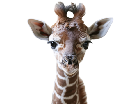 a baby giraffe with a mohawk on its head