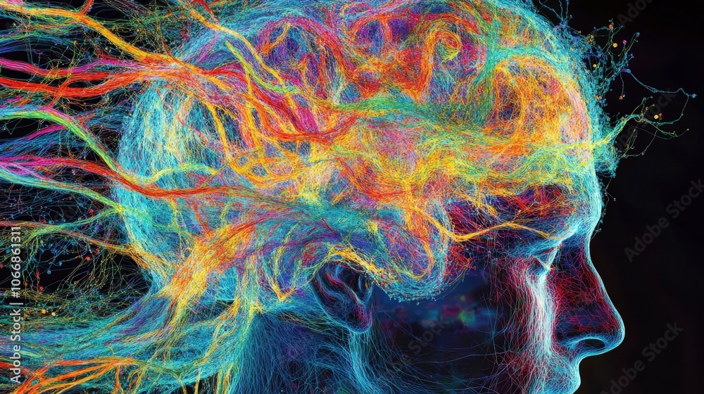 Poster the brain is represented as a dynamic network of neurons, showcasing intricate connections in a vivi