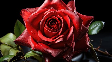 Red rose shooting from gun isolated on black  