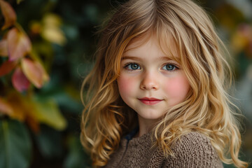 Fototapeta premium A little girl with long blonde hair and blue eyes