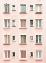 Obraz premium A building with many windows, some of which are open