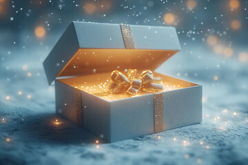Mockup photo with space for text giftbox holiday present box with colorful ribbon bow, Generative AI