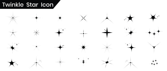 Twinkle star icon, vector set. Retro futuristic sparkle icons set. Set of sparkle icon, vector, stars and bursts icons. Abstract black sparkles. Y2K Shine, cleaning icon set. Vector illustration.
