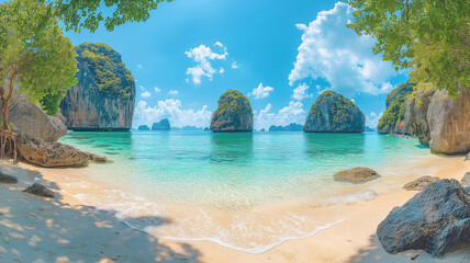 Fototapeta premium Idyllic landscape of Ko Hong island beach highlighting Krabi's top tourist destination