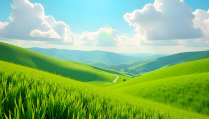 Fototapeta premium green field and blue sky
