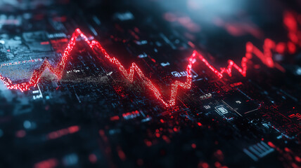Artistic depiction of recession with a creative chart emphasizing the impact of a falling red arrow