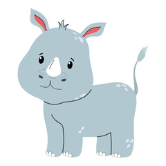 Cute baby rhino isolated on white background illustration.
