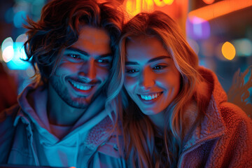 Obraz premium Portrait of couple smiling together AI generated image