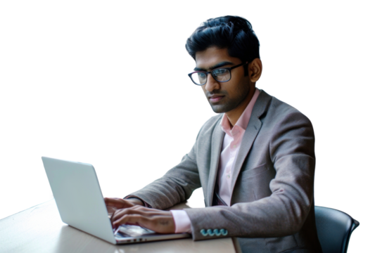 PNG Indian businessman using laptop computer glasses adult.