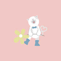 cute and lovely cat holding flower, happy valentine's day, love concept, flat vector illustration cartoon character costume design