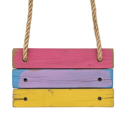 Colorful wooden swing with three painted planks
