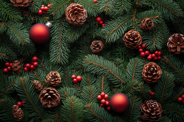 Generative AI picture with festive xmas decor and tree toys