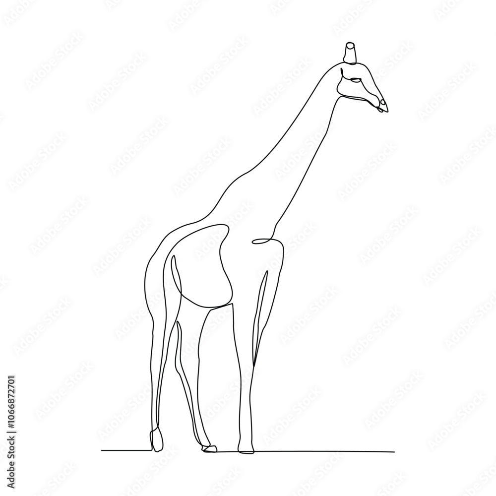 Wall mural Continuous single line sketch drawing of wild giraffe standing tall in wildlife editable stroke vector illustration