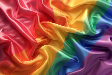 Obraz premium A vibrant and flowing rainbow flag, showcasing shades of red, orange, yellow, green, blue, and purple, symbolizing pride and inclusivity.