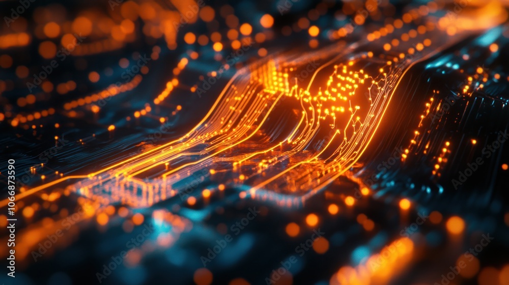 Poster computing core with dynamic wave-like patterns, symbolizing quantum information