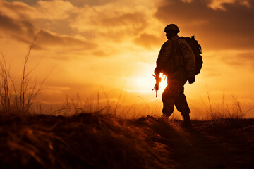 Generated with ai image of armored soldiers during a military operation fighting for freedom at morning sunrise