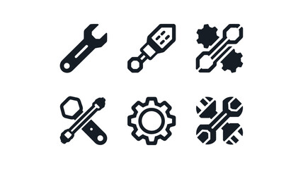 Vector Collection of Wrench and Gear Tool Icons 