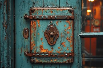 Rusted Metal Lock on Weathered Wooden Door