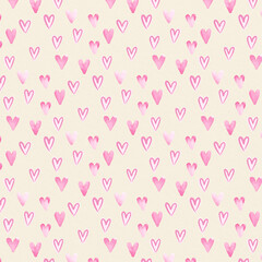 Hearts seamless pattern, cute watercolor background with small hearts, baby print,