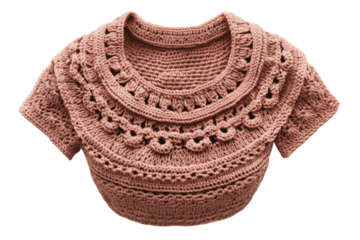 Elegant hand-crocheted sweater showcasing intricate patterns and rich texture in warm shades