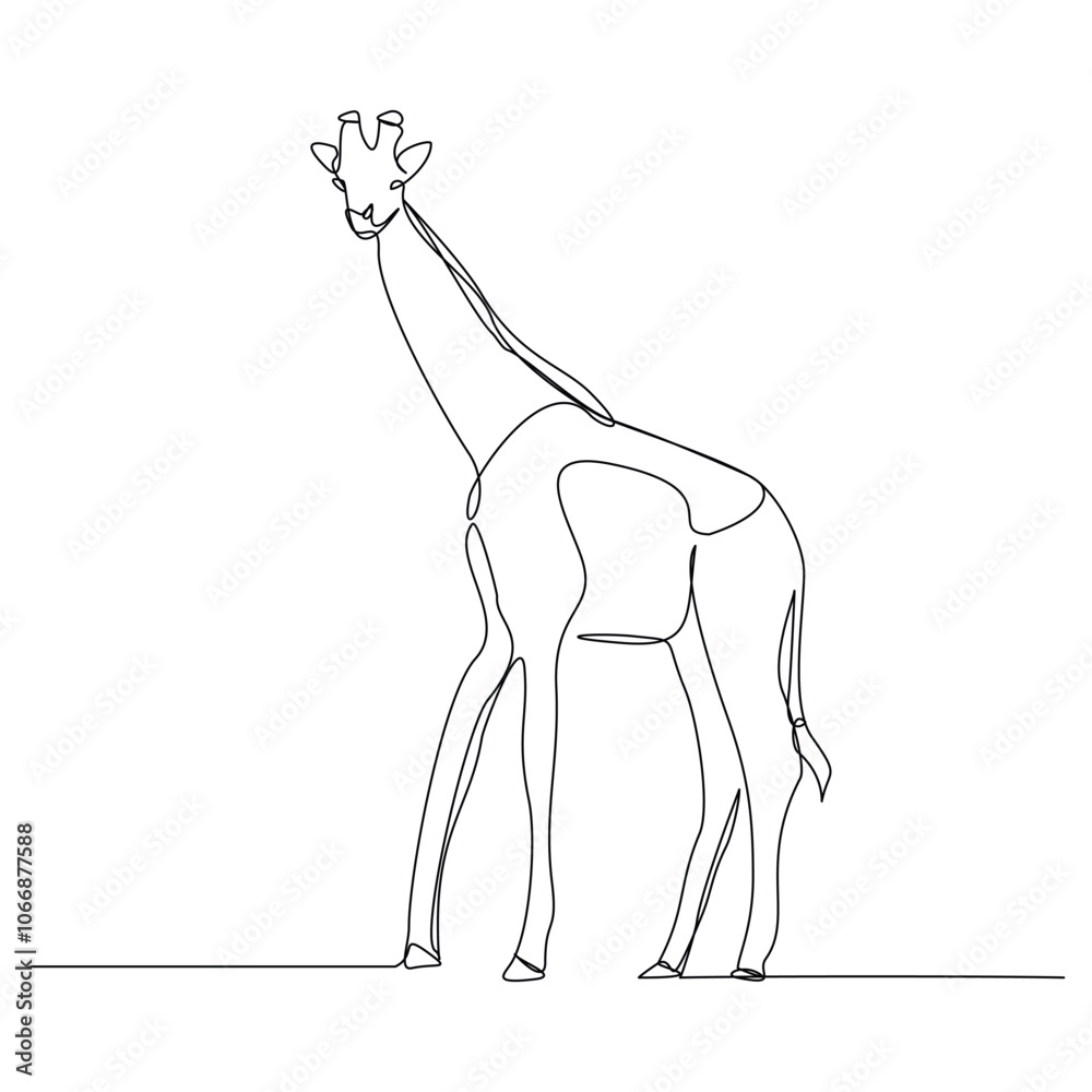 Wall mural Continuous single line sketch drawing of wild giraffe standing tall in wildlife editable stroke vector illustration