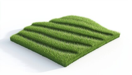 Scenic rice terraces on hillside at sunrise, lush green landscape, peaceful agricultural setting, rural beauty, 3D illustration