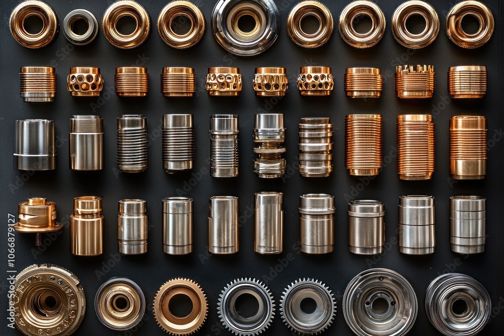 Poster assortment of metal parts with different shapes and sizes