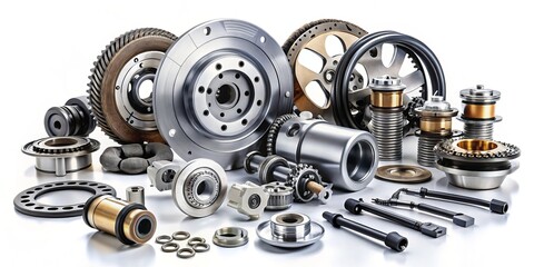 High-Quality Long Exposure Image of Isolated Automotive Spare Parts on a White Background for Auto Industry Applications and Marketing Purposes