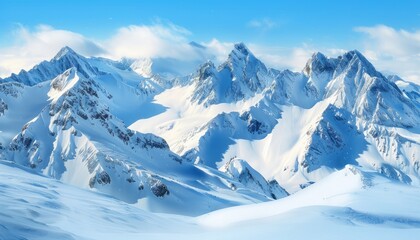 Obraz premium Snowy Mountain Peaks Under a Clear Blue Sky