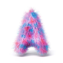 Blue pink fur font Letter A 3D